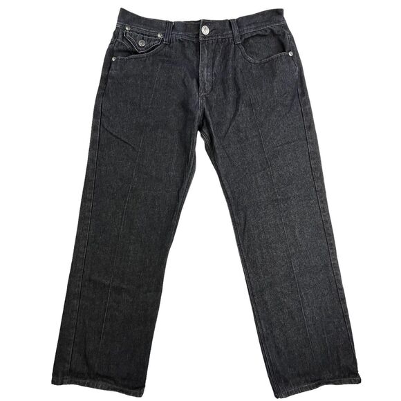 Imperious Delf Trading Jeans 38x33 Black Vintage Flap Pocket Embroidered Rock - Picture 6 of 16